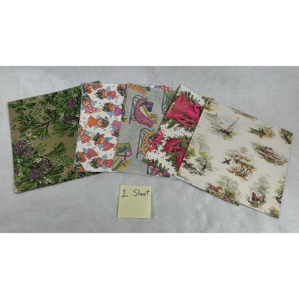 Vintage Folded Wrapping Paper Christmas Designs Lot of 36 Sheets in Original Box